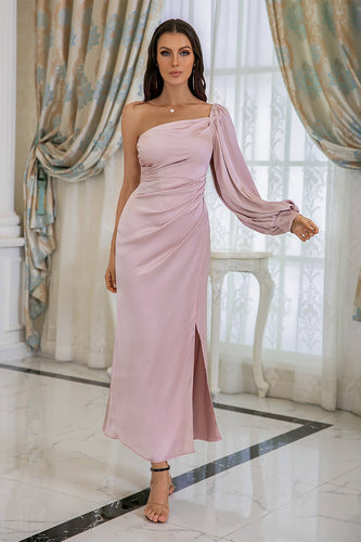 Pink One Shoulder Wedding Party Dress