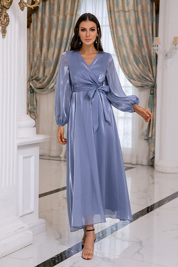 Blue Long Sleeves Mother Dress