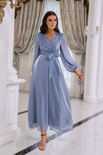 Blue Long Sleeves Mother Dress