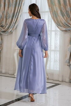 Blue Long Sleeves Mother Dress