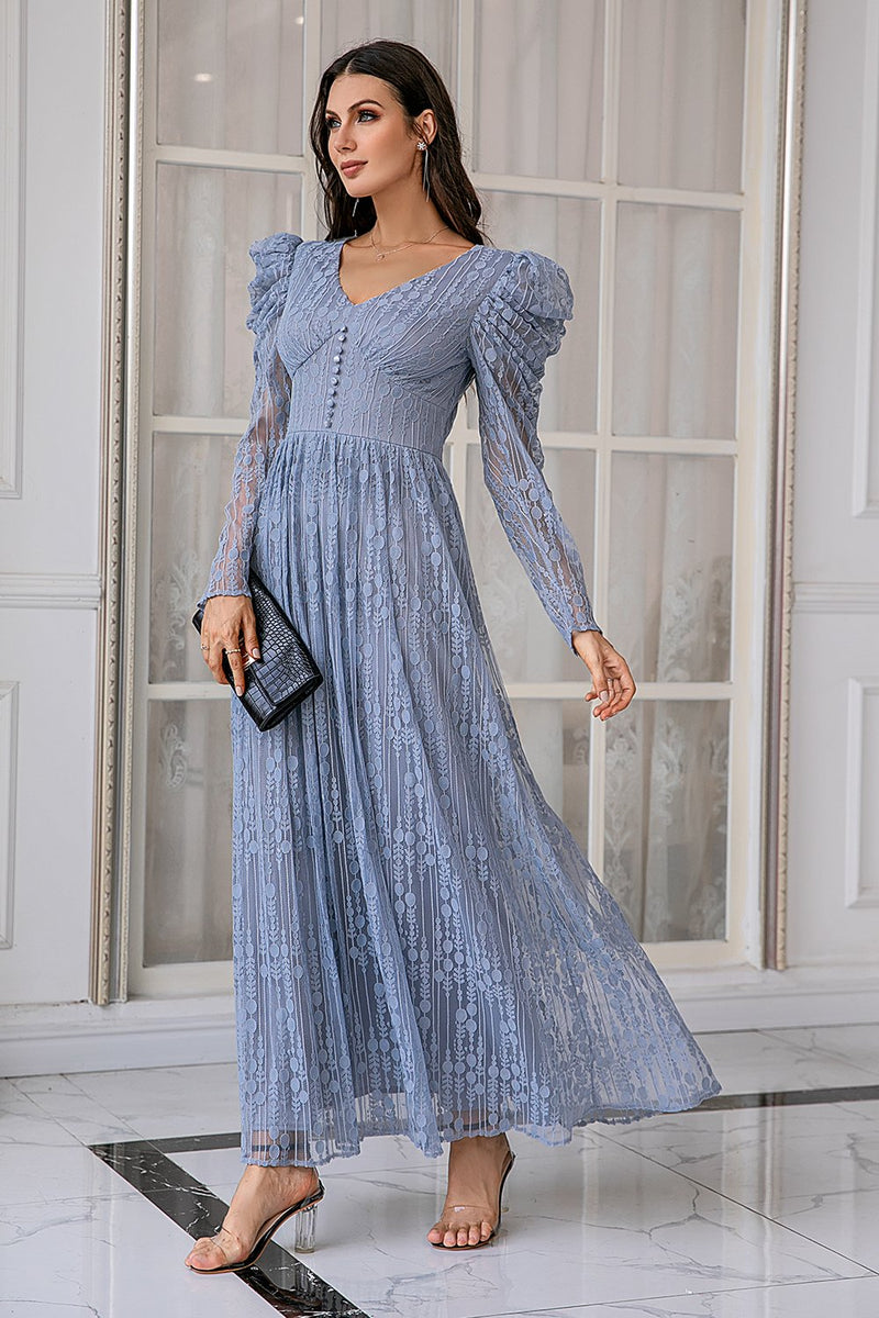 Load image into Gallery viewer, Blue Lace Long Mother Dress with Sleeves