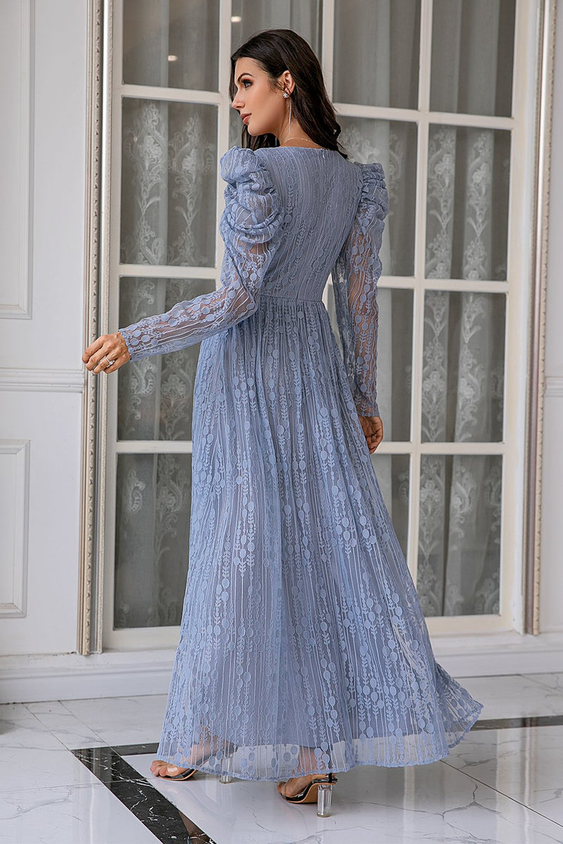 Load image into Gallery viewer, Blue Lace Long Mother Dress with Sleeves