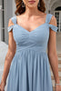 Load image into Gallery viewer, Grey Blue Cold Shoulder Simple Prom Dress