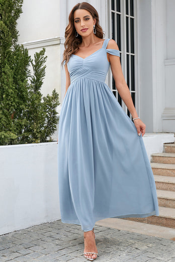 Grey Blue Cold Shoulder Simple Prom Dress