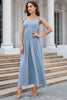 Load image into Gallery viewer, Grey Blue Cold Shoulder Simple Prom Dress