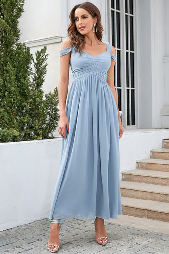 Grey Blue Cold Shoulder Simple Prom Dress