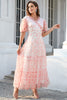 Load image into Gallery viewer, Pink V Neck Puff Sleeves Party Dress