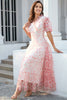 Load image into Gallery viewer, Pink V Neck Puff Sleeves Party Dress