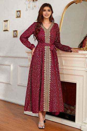 Burgundy V Neck Mother Of The Bride Dress