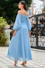 Load image into Gallery viewer, Blue Grey Off The Shoulder Mother Of The Bride Dress