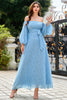 Load image into Gallery viewer, Blue Grey Off The Shoulder Mother Of The Bride Dress