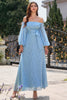 Load image into Gallery viewer, Blue Grey Off The Shoulder Mother Of The Bride Dress