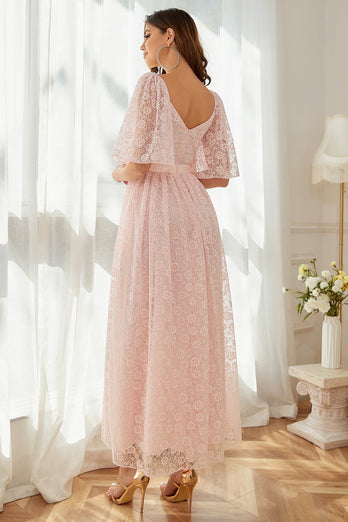 Pink A-line Lace Dress