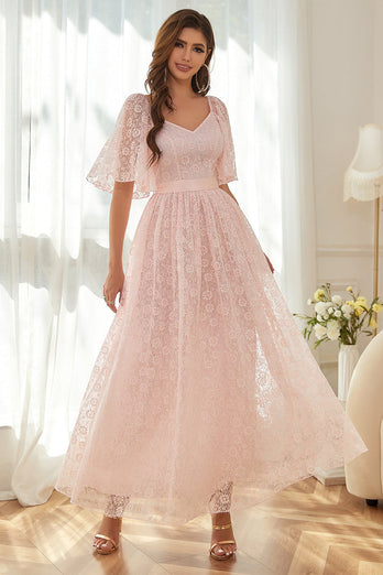 Pink A-line Lace Dress