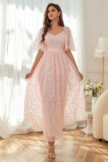 Pink A-line Lace Dress