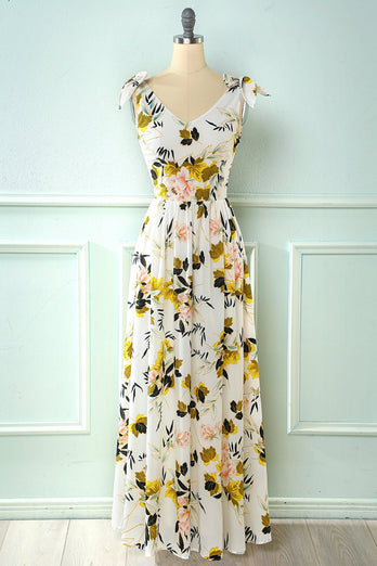 White Floral Maxi Boho Summer Dress