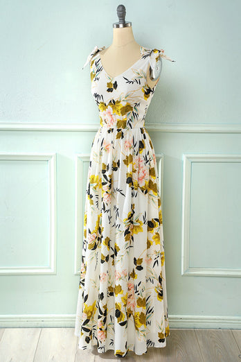 White Floral Maxi Boho Summer Dress