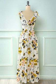 White Floral Maxi Boho Summer Dress