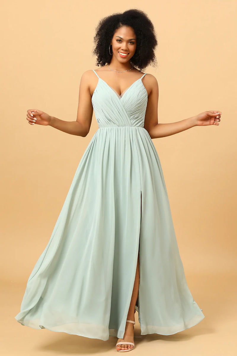Load image into Gallery viewer, Mint Green A-Line Ruched Chiffon Bridesmaid Dress