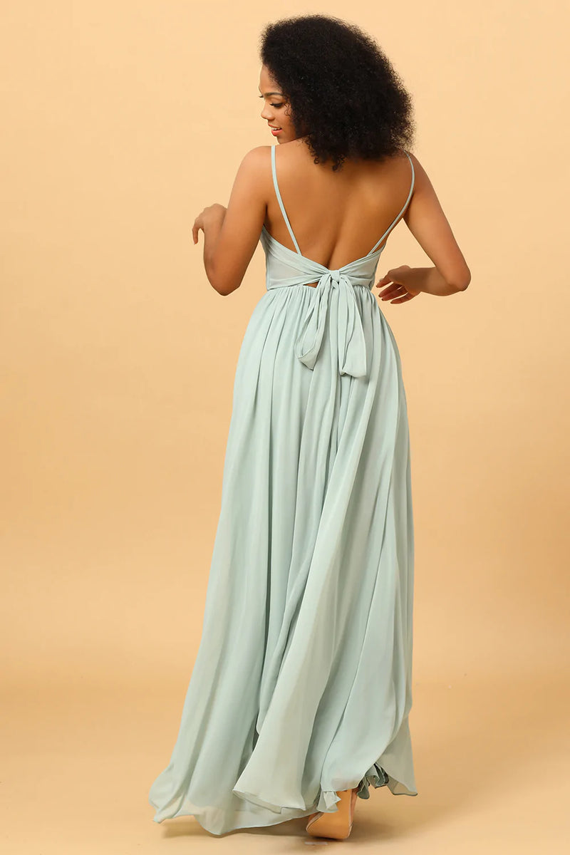 Load image into Gallery viewer, Mint Green A-Line Ruched Chiffon Bridesmaid Dress