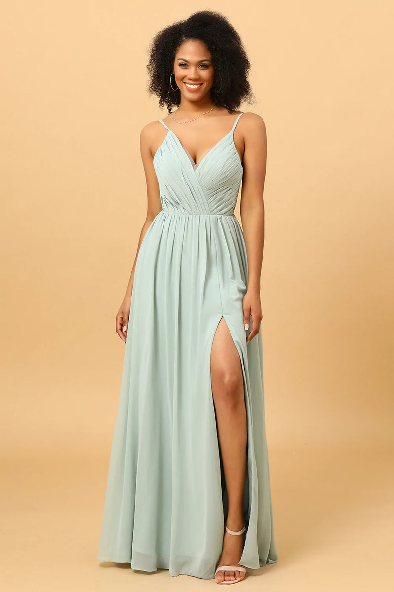 Zapaka Women Ruched Chiffon Bridesmaid Dress Mint Green A Line
