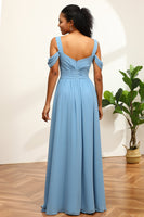 Steel blue chiffon deals bridesmaid dresses