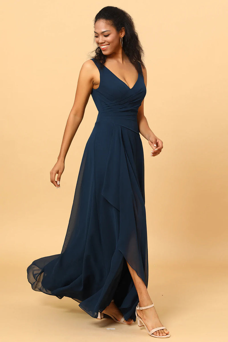 V neck online chiffon bridesmaid dresses
