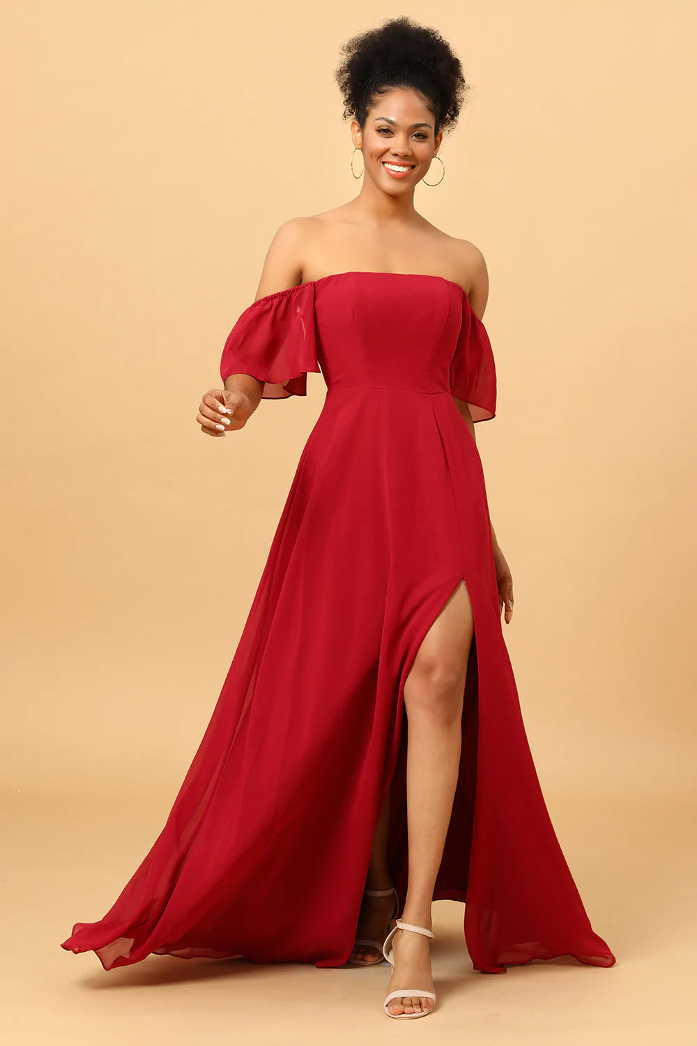 Off the shoulder 2025 bridesmaid dress burgundy