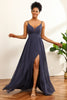 Load image into Gallery viewer, Navy V-Neck Long Chiffon Bridesmaid Dress with Open Back
