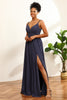 Load image into Gallery viewer, Navy V-Neck Long Chiffon Bridesmaid Dress with Open Back