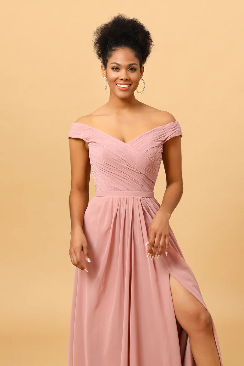 ZAPAKA Women Pink Bridesmaid Dress Ruffles Chiffon A line Wedding