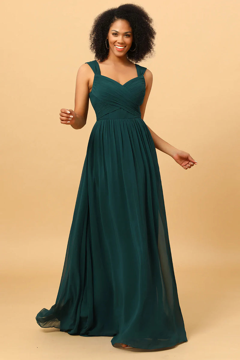Load image into Gallery viewer, Chiffon Green Bridesmaid Dress with Ruffles