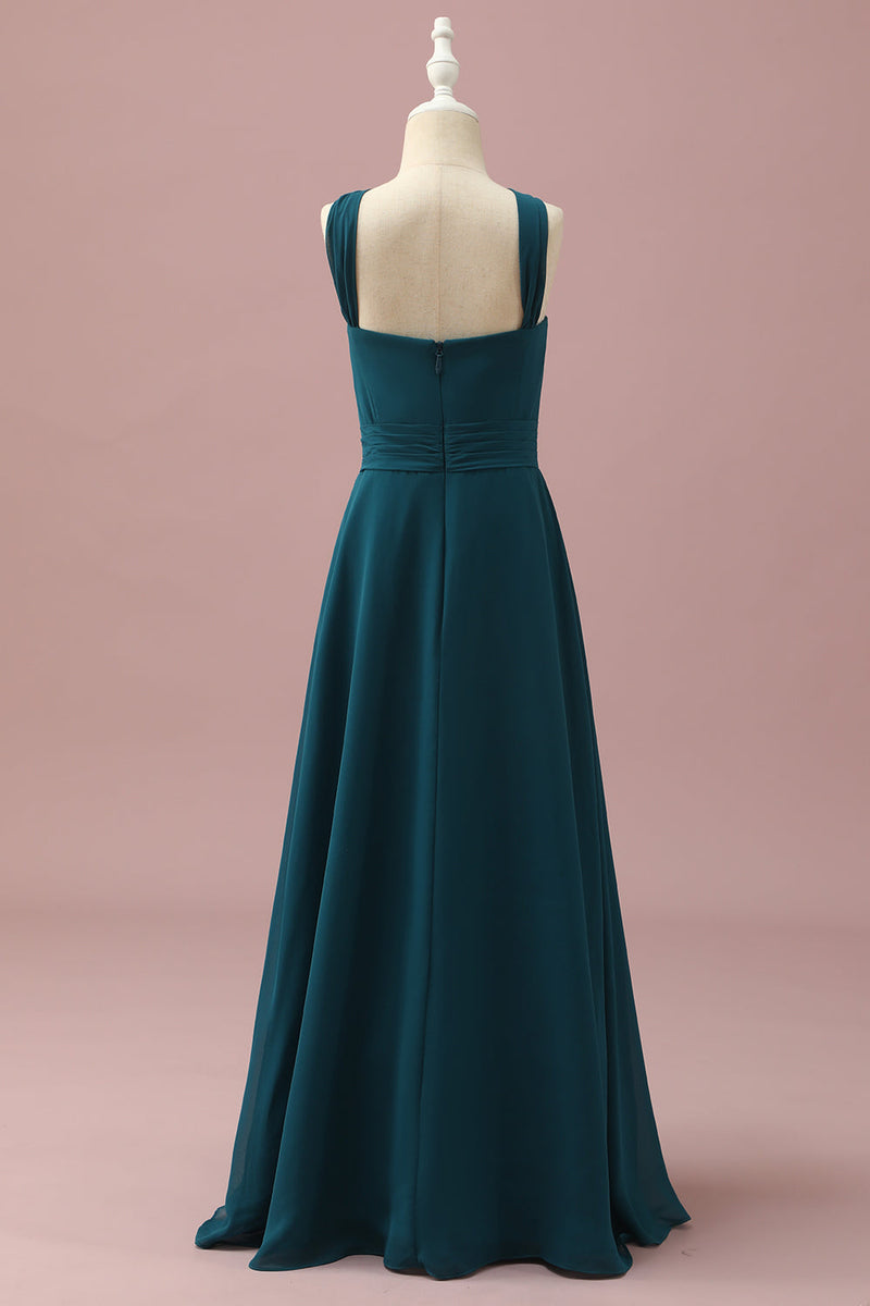Load image into Gallery viewer, Dark Green Halter A-Line Junior Bridesmaid Dresses