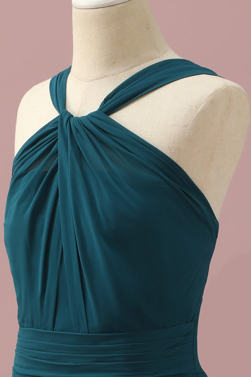 Load image into Gallery viewer, Dark Green Halter A-Line Junior Bridesmaid Dresses