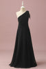 Load image into Gallery viewer, Black Chiffon One Shoulder A-Line Junior Bridesmaid Dress