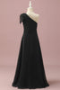Load image into Gallery viewer, Black Chiffon One Shoulder A-Line Junior Bridesmaid Dress