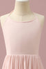 Load image into Gallery viewer, Light Pink Chiffon Halter High Low Junior Bridesmaid Dress