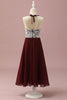 Load image into Gallery viewer, Burgundy Lace and Chiffon Halter Junior Bridesmaid Dress