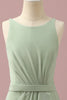 Load image into Gallery viewer, Sage Chiffon Round Neck Junior Bridesmaid Dress With Cascading Ruffles
