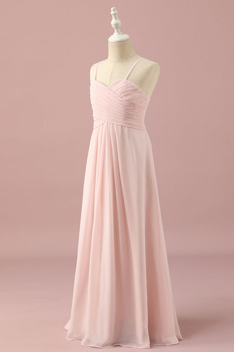 Load image into Gallery viewer, Light Pink Spaghetti Straps Chiffon Junior Bridesmaid Dress