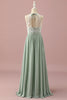 Load image into Gallery viewer, Green Lace and Chiffon Halter Junior Bridesmaid Dress