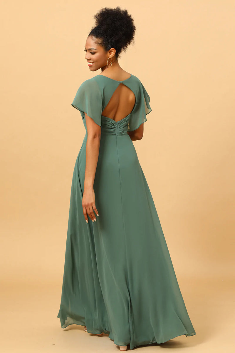 ZAPAKA Women A line Green Bridesmaid Dress Chiffon V neck Wedding