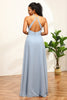 Load image into Gallery viewer, Dusty Blue Halter Blackless Bridesmaid Dress