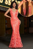 Load image into Gallery viewer, Charming Coral Mermaid Deep V Neck Sparkly Sequin Prom Dress with Accessory