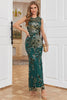 Load image into Gallery viewer, Sheath Round Neck Dark Green Beaded Formal Evening Party Dress