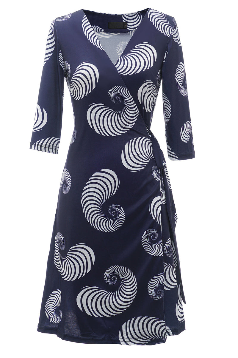 Load image into Gallery viewer, Navy Blue Geometry Printed Wedding Guest Dress