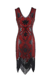 Red Sequins Beaded V-neck 1920s Dress