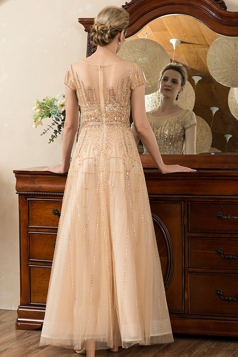 Load image into Gallery viewer, Golden Beaded Mother of Bride Dress