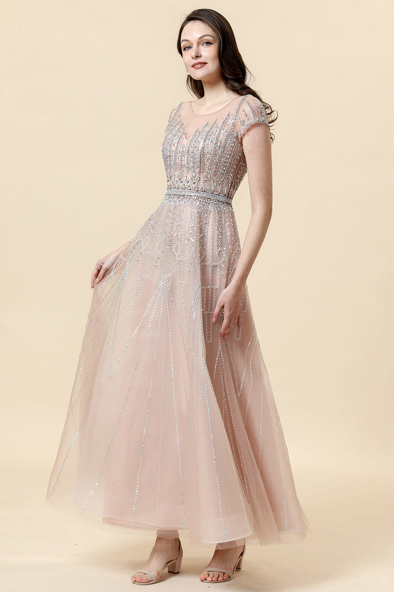 Load image into Gallery viewer, Sparkly Blush Beaded A-Line Tulle Formal Dress