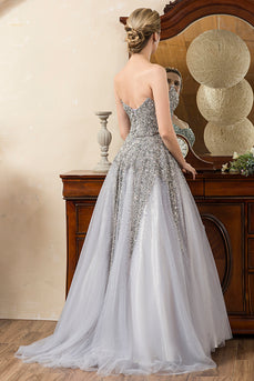 Grey Beading Sparkly Mother of Bride Dress